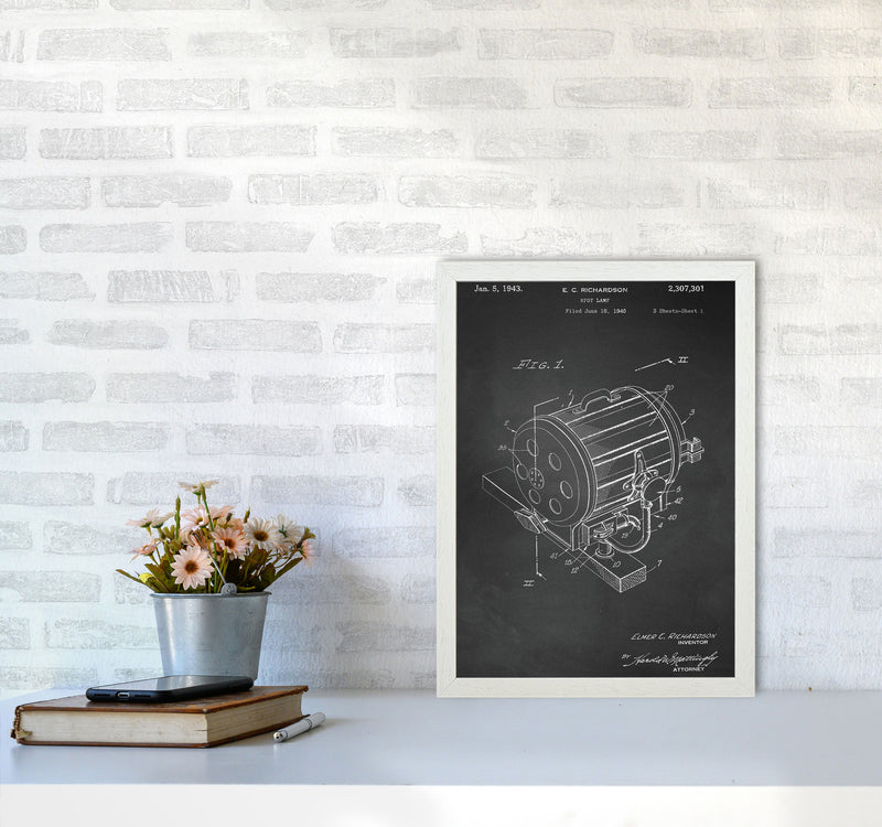 Cinema Spot Light Patent-Chalkboard Art Print by Jason Stanley A3 Oak Frame