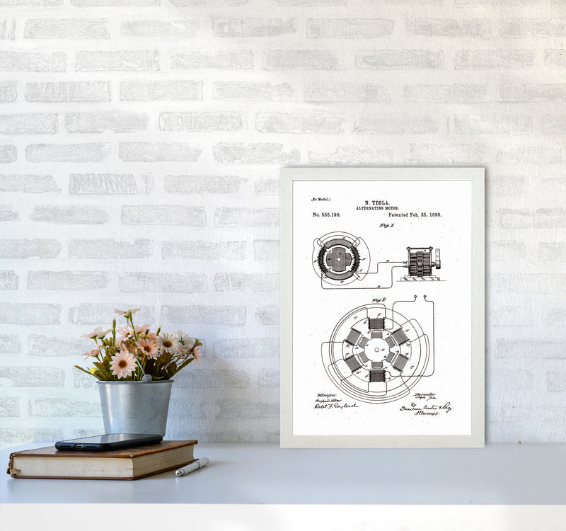 Tesla Alternating Motor Patent Art Print by Jason Stanley A3 Oak Frame