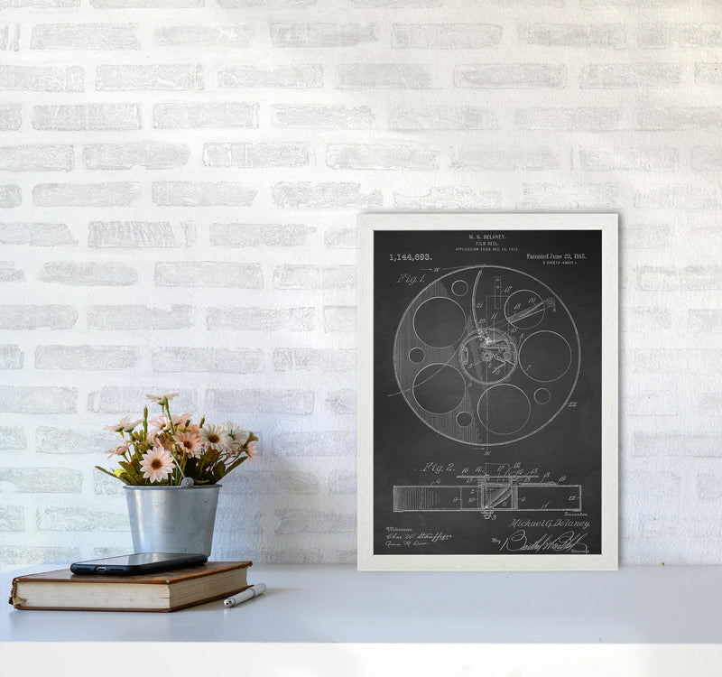 Film Reel Patent-Chalkboard Art Print by Jason Stanley A3 Oak Frame