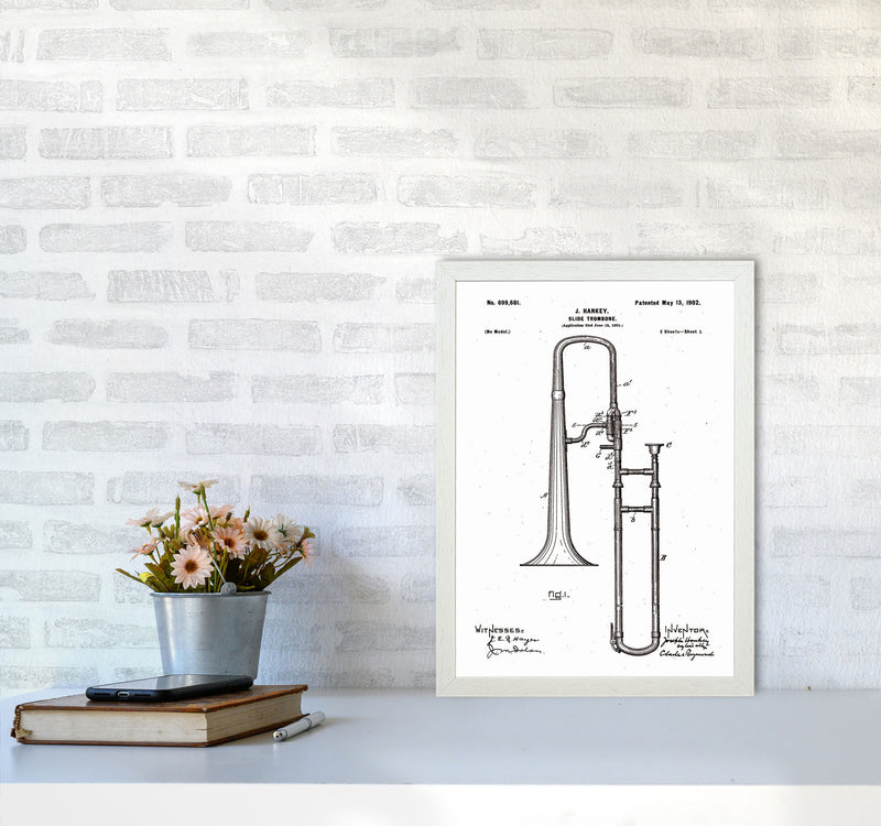 Slide Trombone Patent Art Print by Jason Stanley A3 Oak Frame
