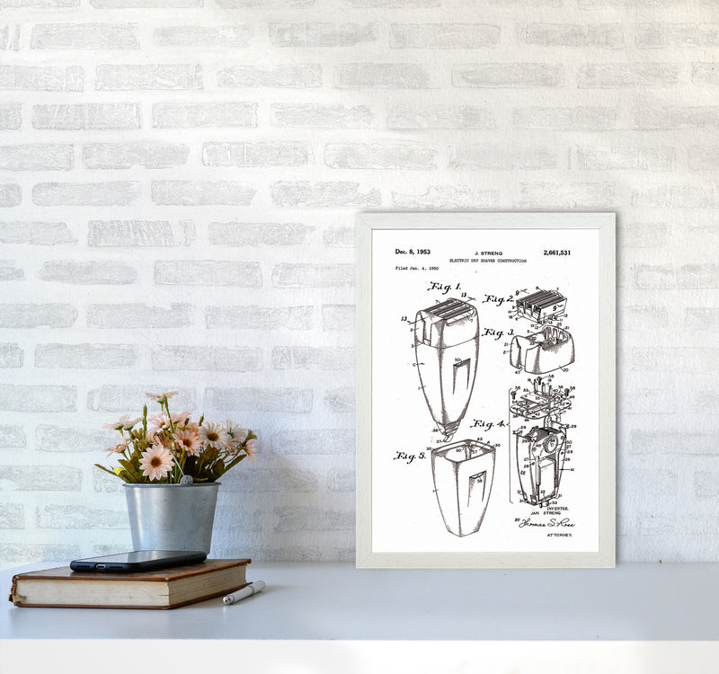 Electric Razor Patent Art Print by Jason Stanley A3 Oak Frame