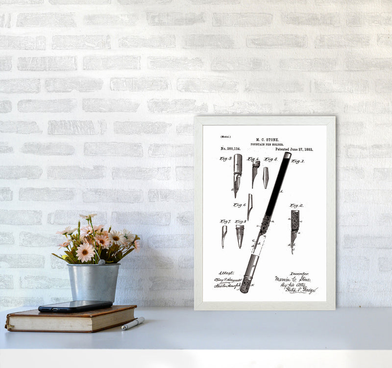 Fountain Pen Patent Art Print by Jason Stanley A3 Oak Frame