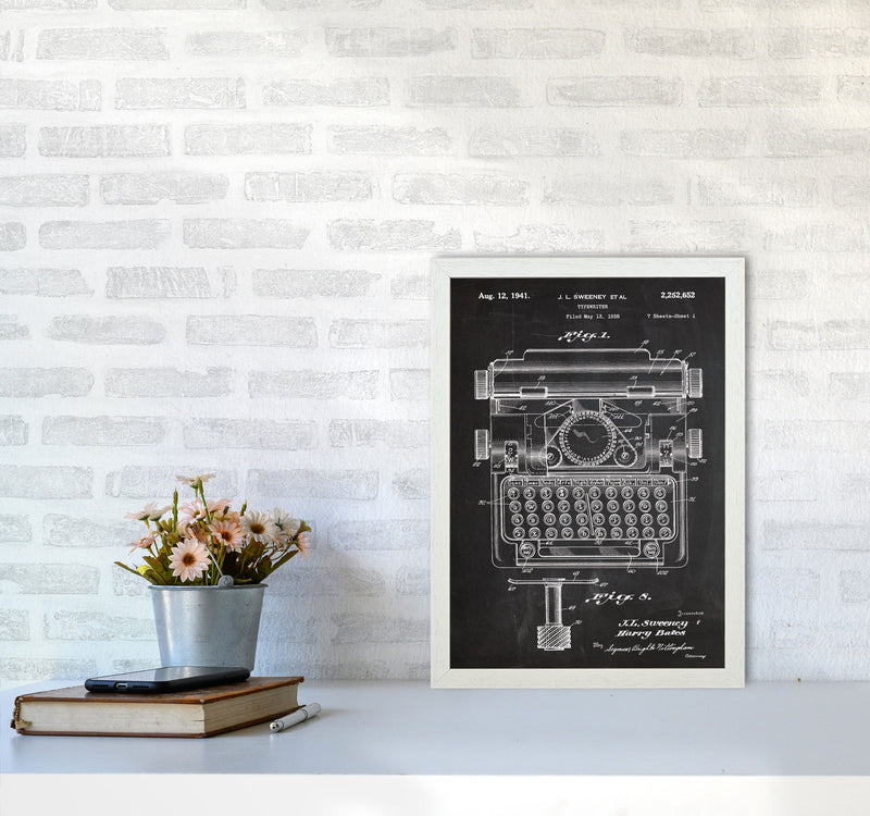 Type Writer Patent Art Print by Jason Stanley A3 Oak Frame