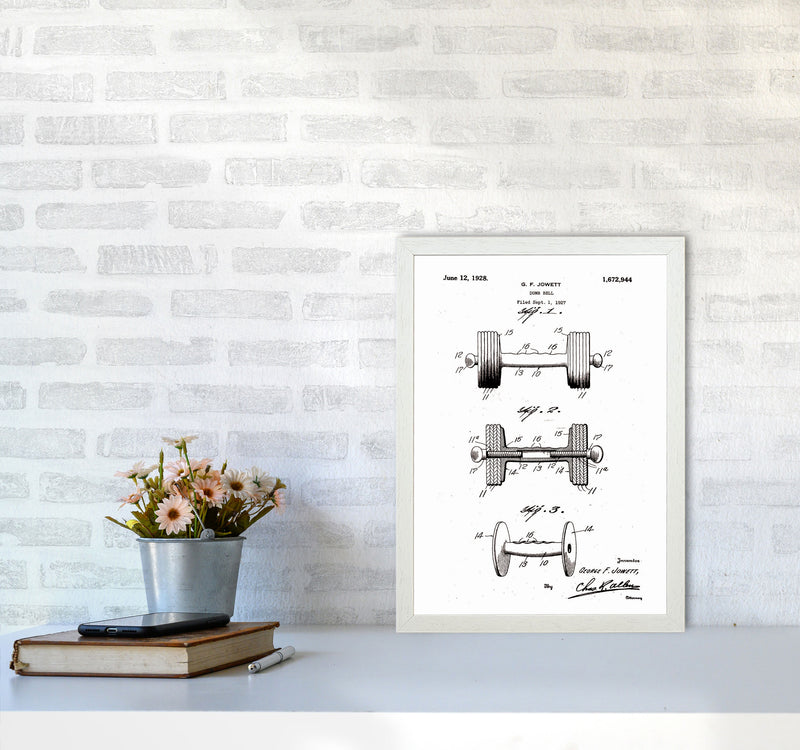 Dumb Bell Patent Art Print by Jason Stanley A3 Oak Frame