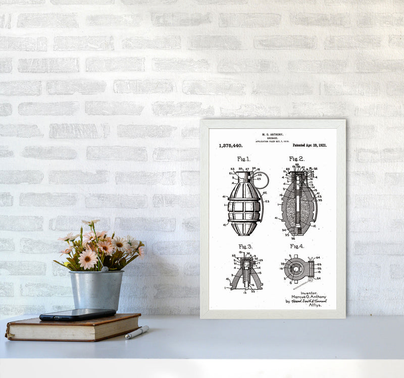 Grenade Patent Art Print by Jason Stanley A3 Oak Frame