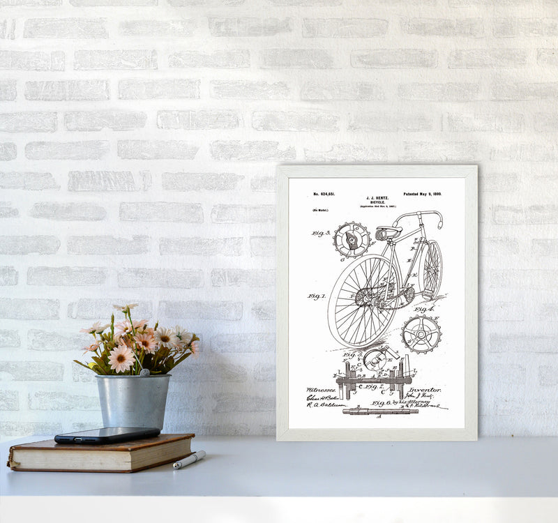 Bicycle Patent Art Print by Jason Stanley A3 Oak Frame