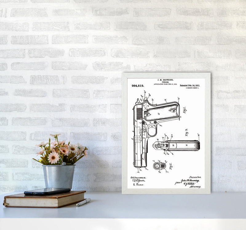 Gun Patent Art Print by Jason Stanley A3 Oak Frame