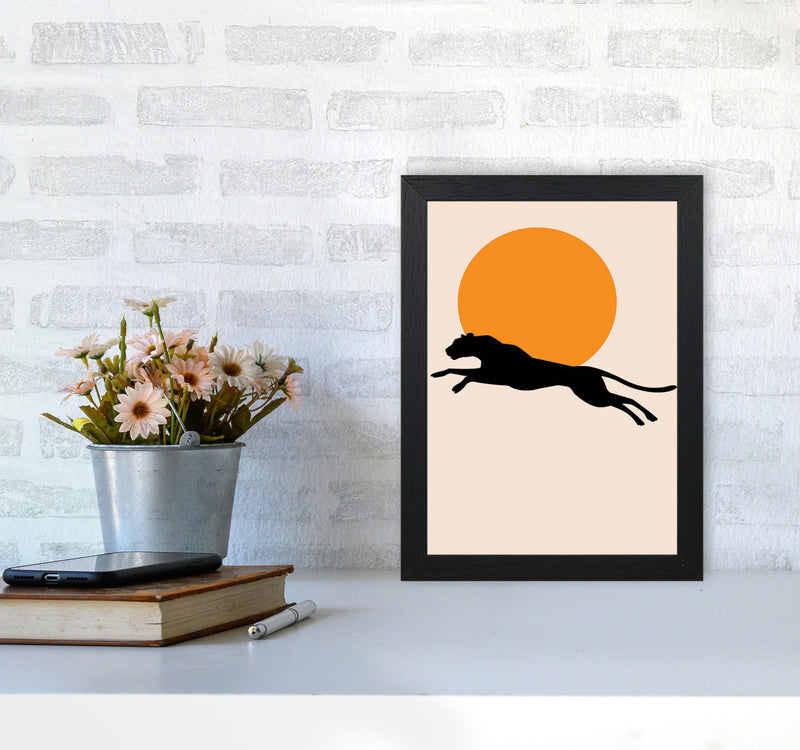 Leaping Leopard Sun Poster Art Print by Jason Stanley A4 White Frame