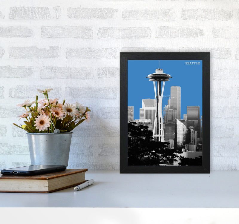 Halftone Seattle Blue Art Print by Jason Stanley A4 White Frame