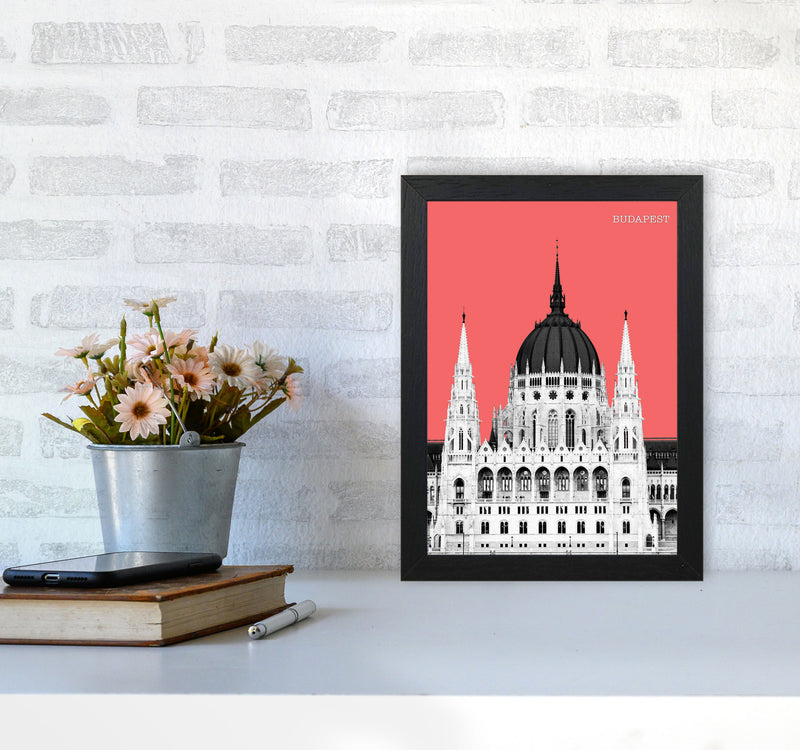 Halftone Budapest Red Art Print by Jason Stanley A4 White Frame
