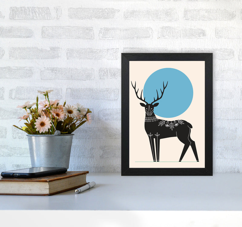 Blue Moonlight Deer Art Print by Jason Stanley A4 White Frame