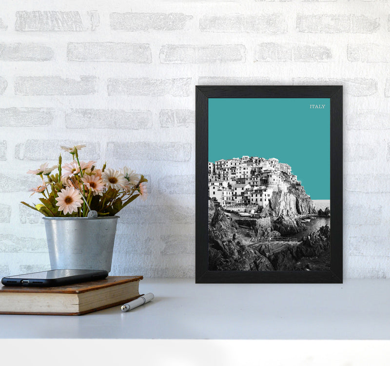 Halftone Italy Blue Art Print by Jason Stanley A4 White Frame