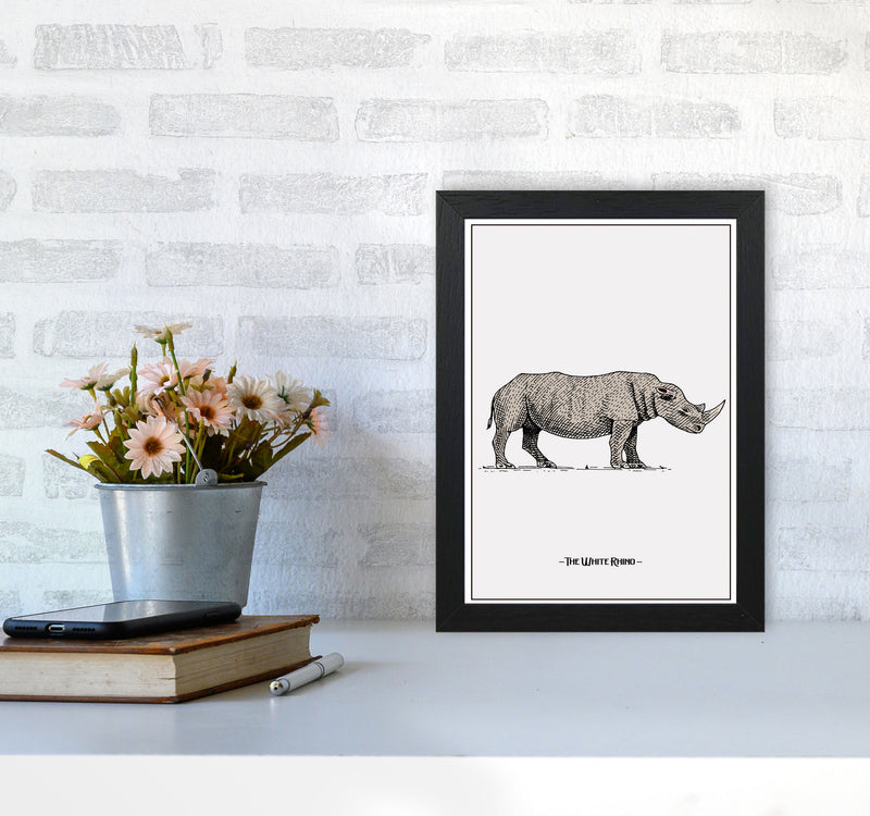 The White Rhino Art Print by Jason Stanley A4 White Frame