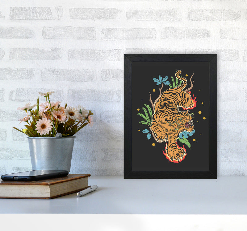 Classic Tiger Tattoo Art Print by Jason Stanley A4 White Frame