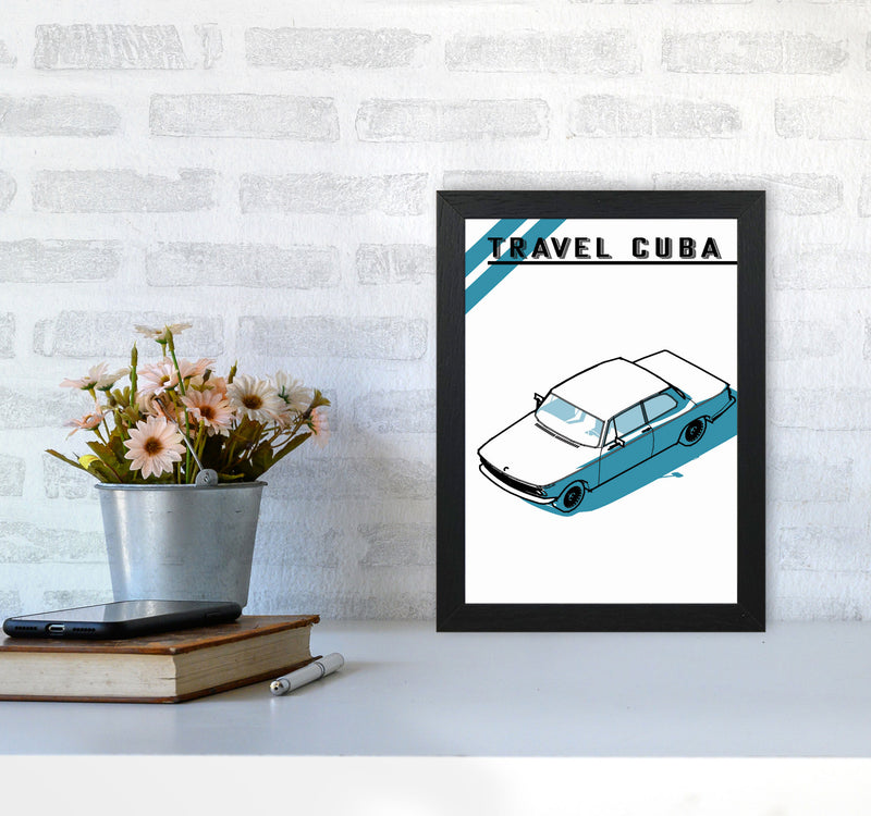 Travel Cuba Blue Car Art Print by Jason Stanley A4 White Frame