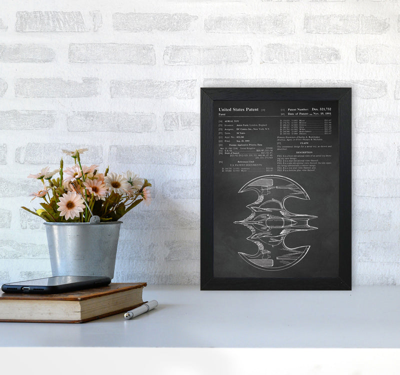 Batwing Patent Side View- Chalkboard Art Print by Jason Stanley A4 White Frame