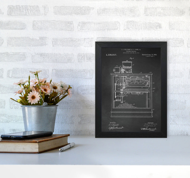 Popcorn Machine Patent- Chalkboard Art Print by Jason Stanley A4 White Frame