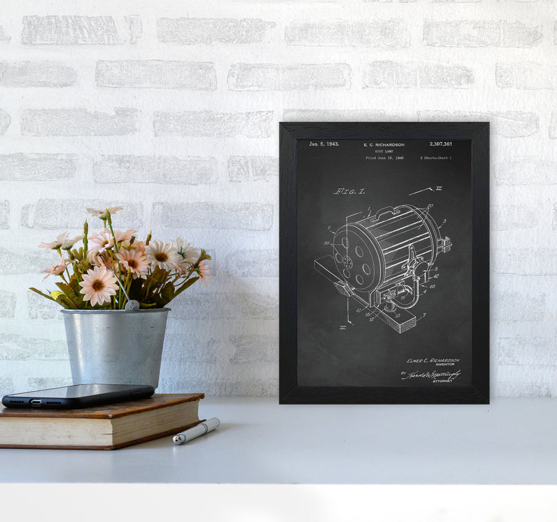 Cinema Spot Light Patent-Chalkboard Art Print by Jason Stanley A4 White Frame