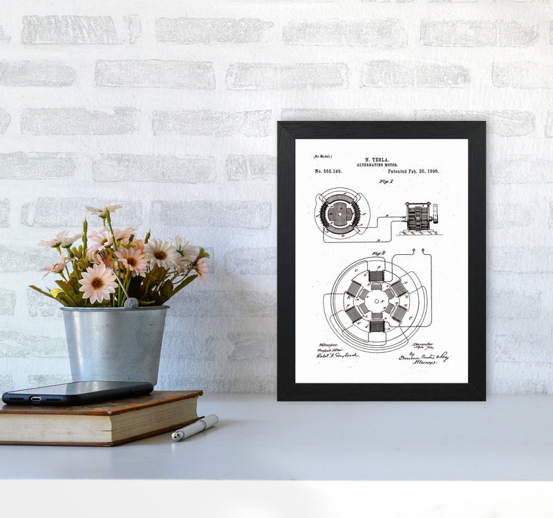Tesla Alternating Motor Patent Art Print by Jason Stanley A4 White Frame
