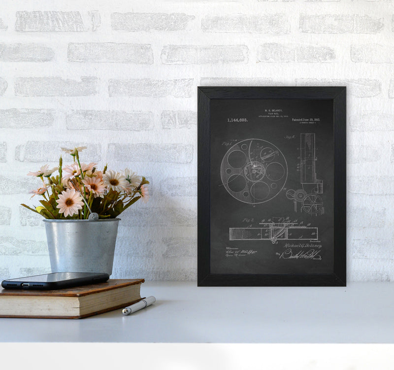 Film Reel Patent 2-Chalkboard Art Print by Jason Stanley A4 White Frame