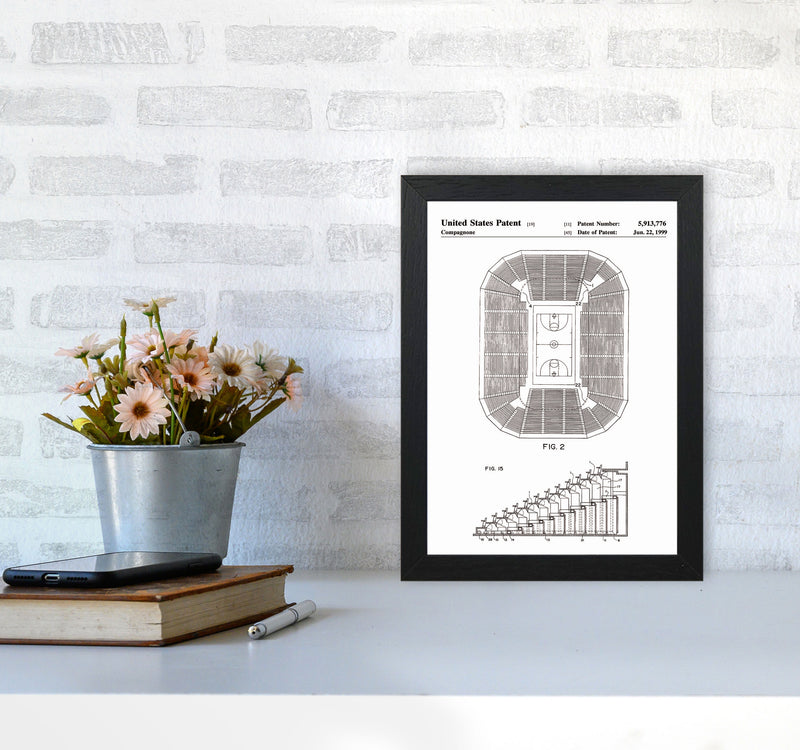 Basketball Court Patent Art Print by Jason Stanley A4 White Frame