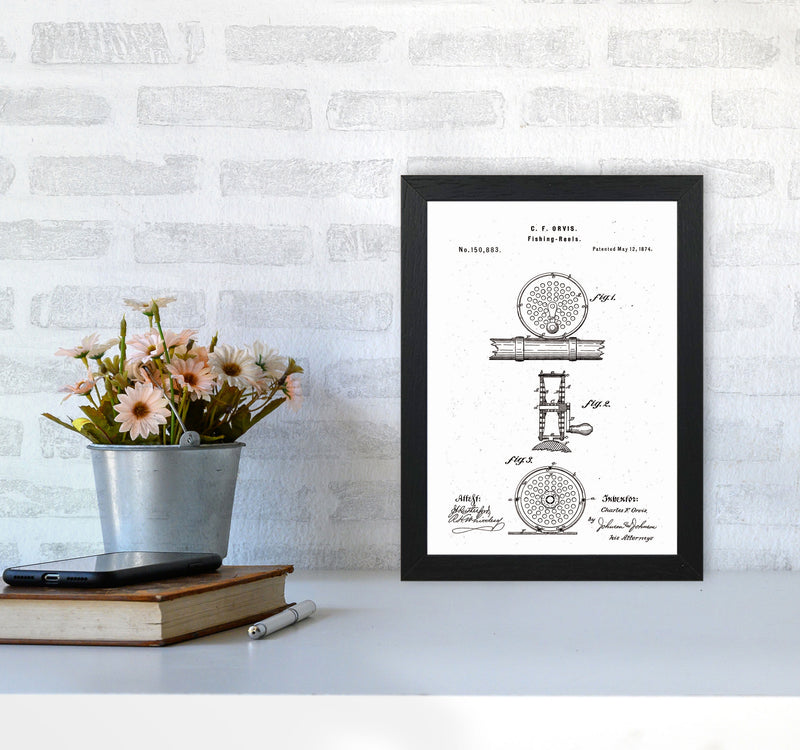 Fly Fishing Reel Patent Art Print by Jason Stanley A4 White Frame