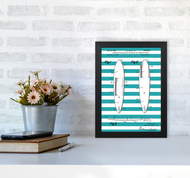 Surfboard Patent Stripe Art Print by Jason Stanley A4 White Frame