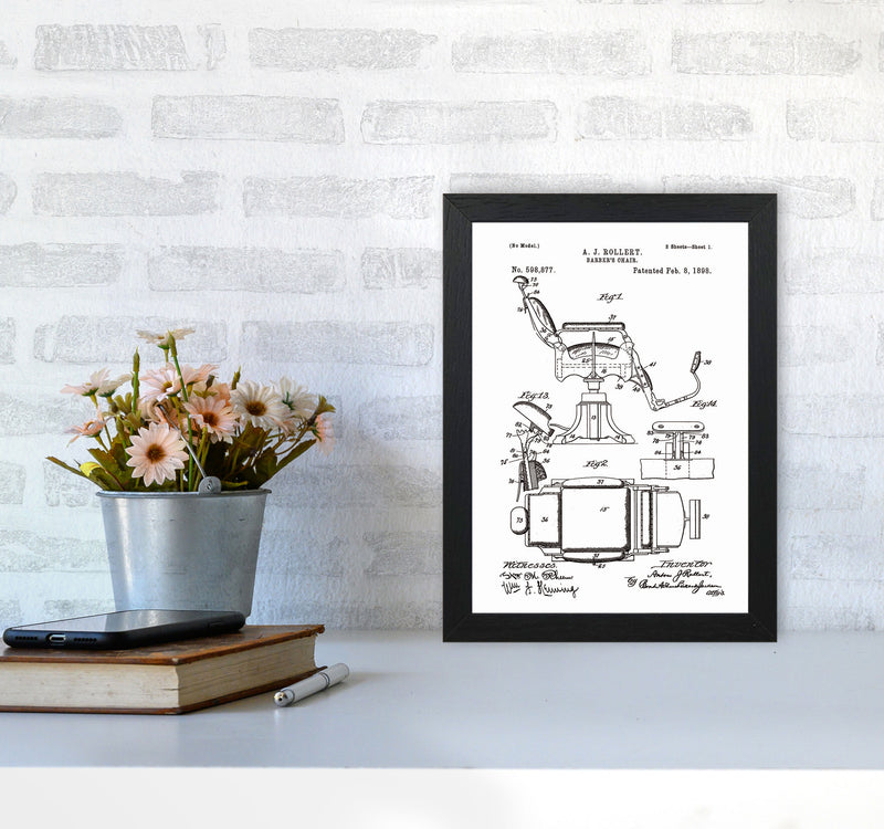 Barber Chair Patent Art Print by Jason Stanley A4 White Frame