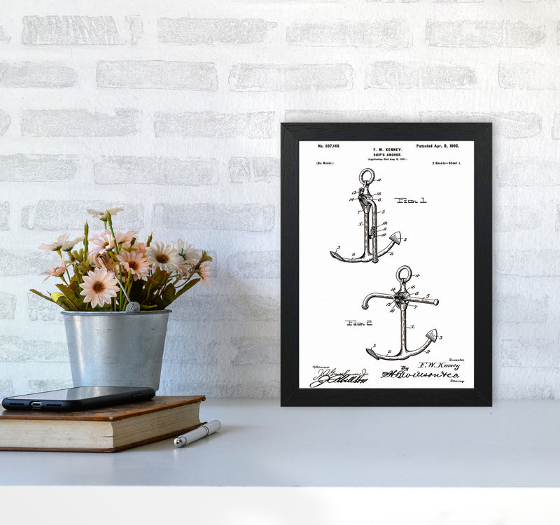 Anchor Patent White Art Print by Jason Stanley A4 White Frame