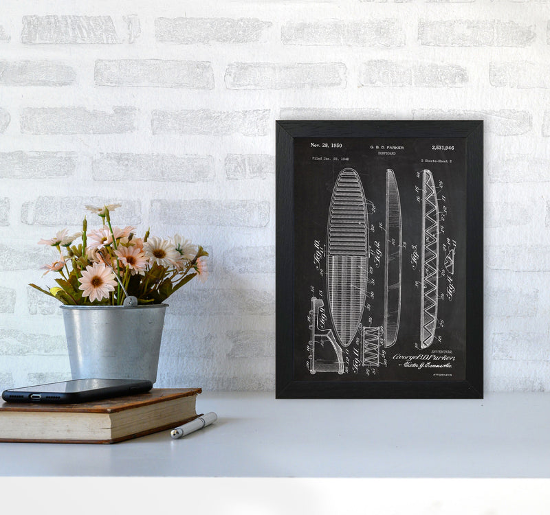 Surfboard Patent Art Print by Jason Stanley A4 White Frame