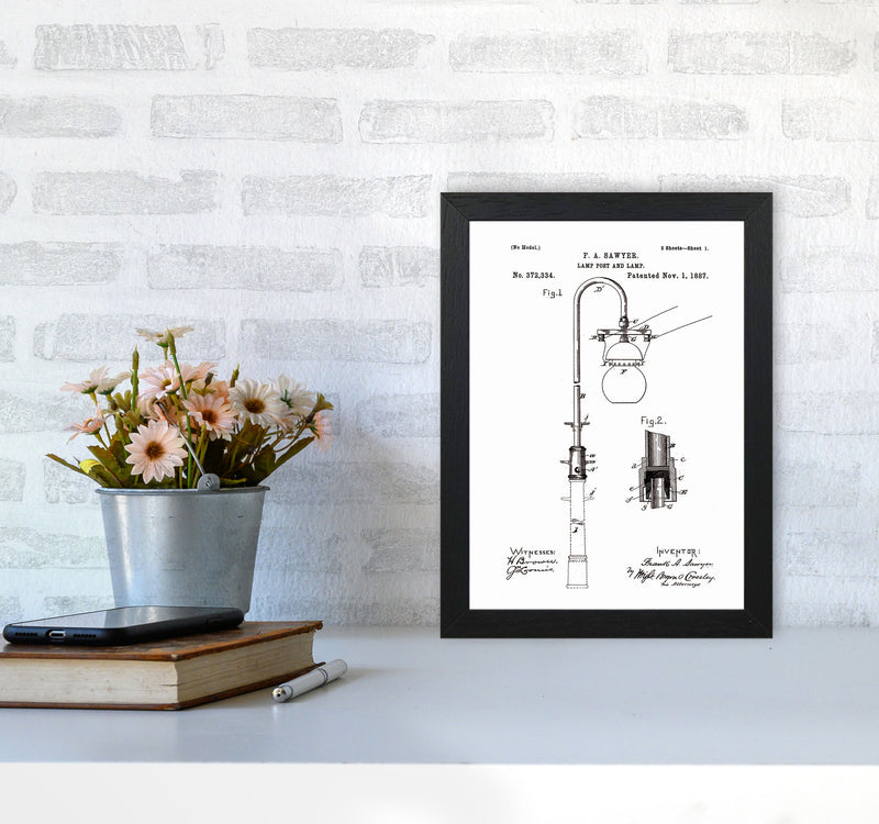 Lamp Post Patent Art Print by Jason Stanley A4 White Frame