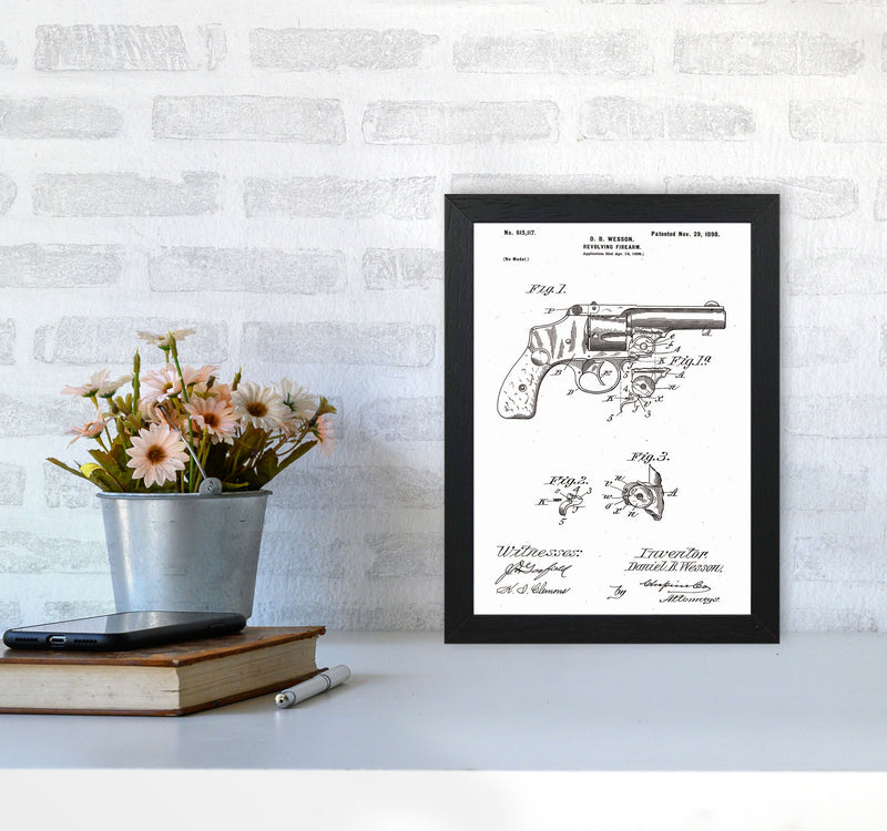 Revolver Patent Art Print by Jason Stanley A4 White Frame