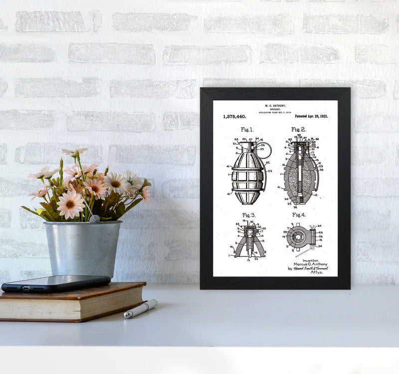 Grenade Patent Art Print by Jason Stanley A4 White Frame