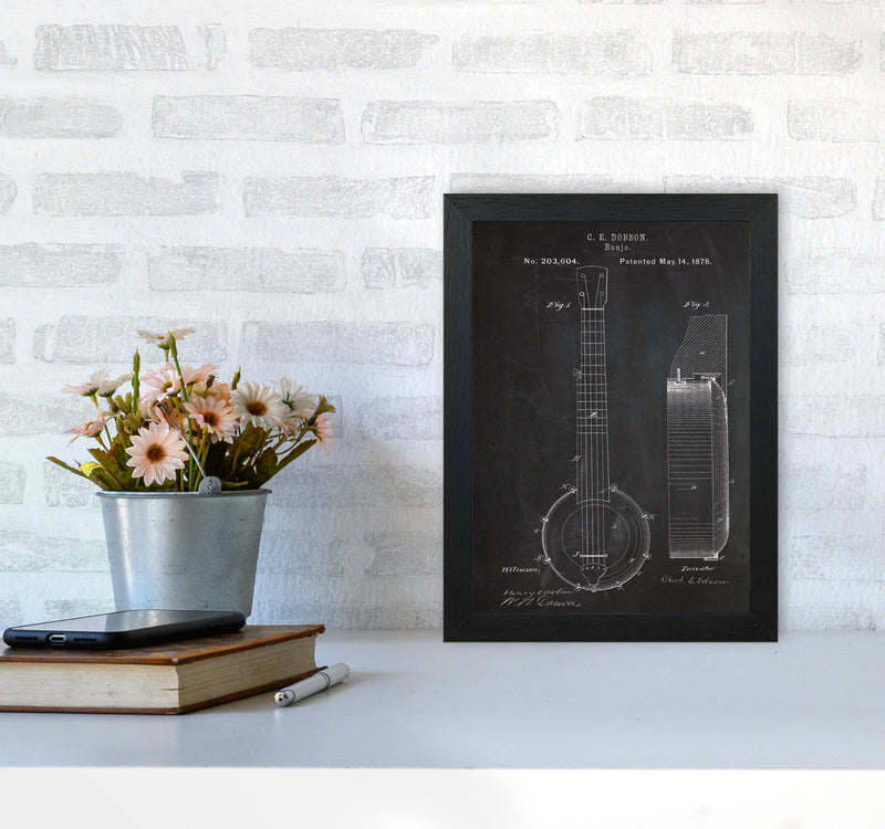 Banjo Patent Art Print by Jason Stanley A4 White Frame