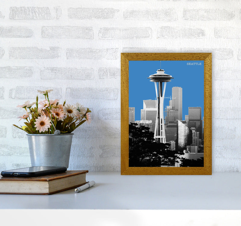 Halftone Seattle Blue Art Print by Jason Stanley A4 Print Only