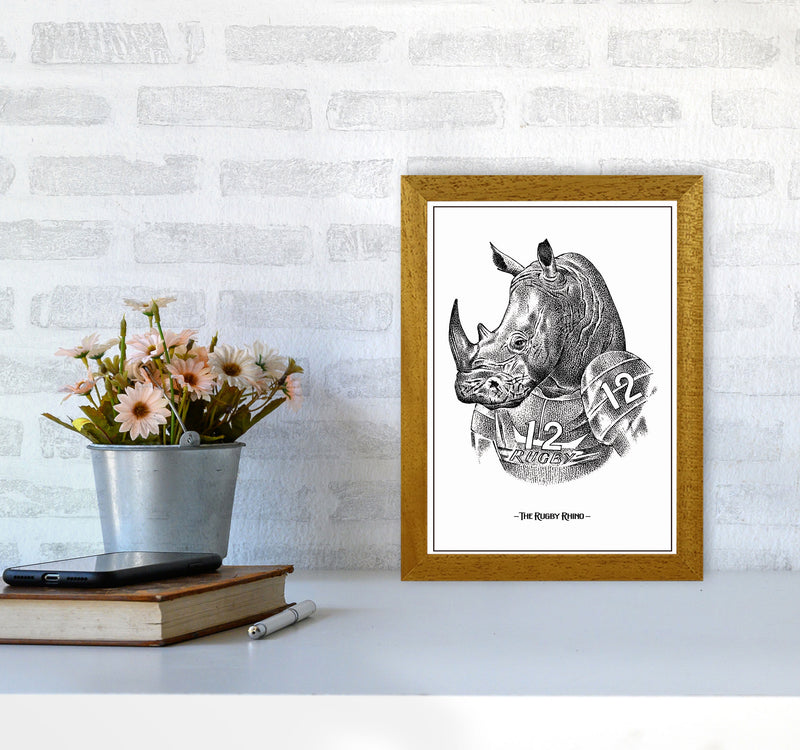 The Rugby Rhino Art Print by Jason Stanley A4 Print Only