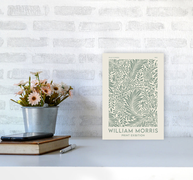 William Morris- Green Wild Flowers Art Print by Jason Stanley A4 Black Frame