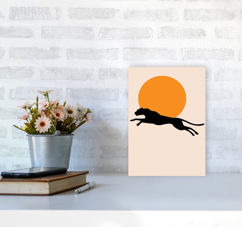 Leaping Leopard Sun Poster Art Print by Jason Stanley A4 Black Frame