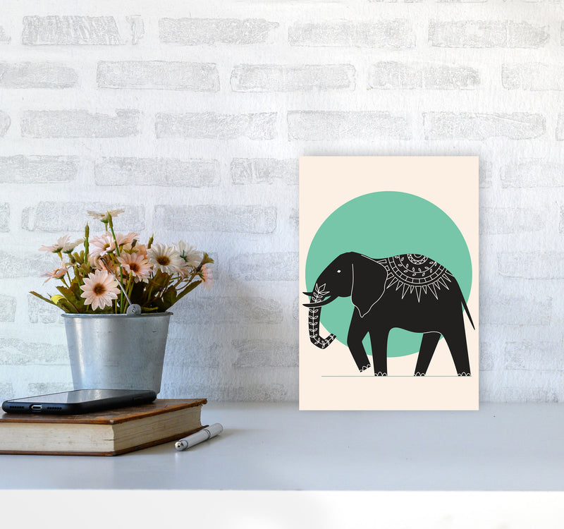 Elephant Green Moonlight Art Print by Jason Stanley A4 Black Frame