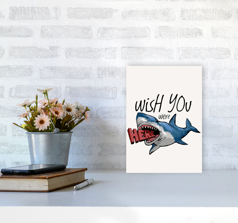 Wish You Were Here Shark Art Print by Jason Stanley A4 Black Frame