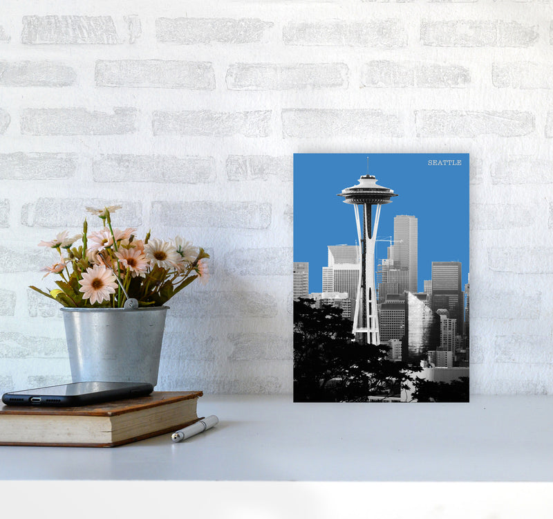Halftone Seattle Blue Art Print by Jason Stanley A4 Black Frame