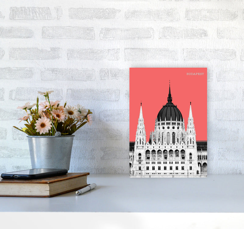 Halftone Budapest Red Art Print by Jason Stanley A4 Black Frame