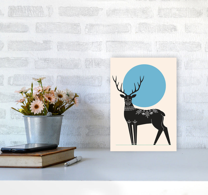 Blue Moonlight Deer Art Print by Jason Stanley A4 Black Frame
