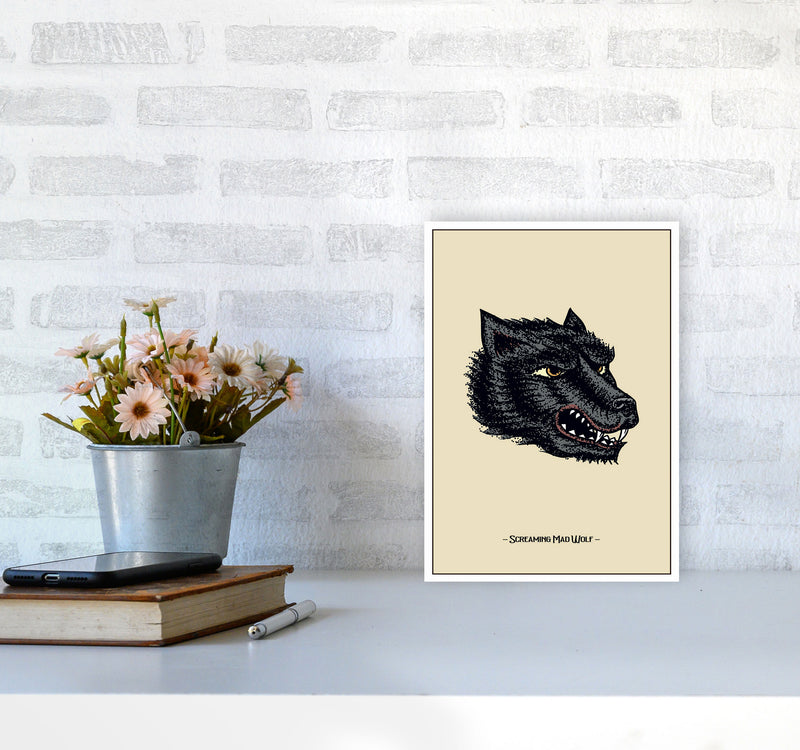 Screaming Mad Wolf Art Print by Jason Stanley A4 Black Frame