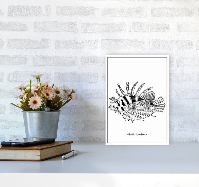 The Red Lion Fish Art Print by Jason Stanley A4 Black Frame