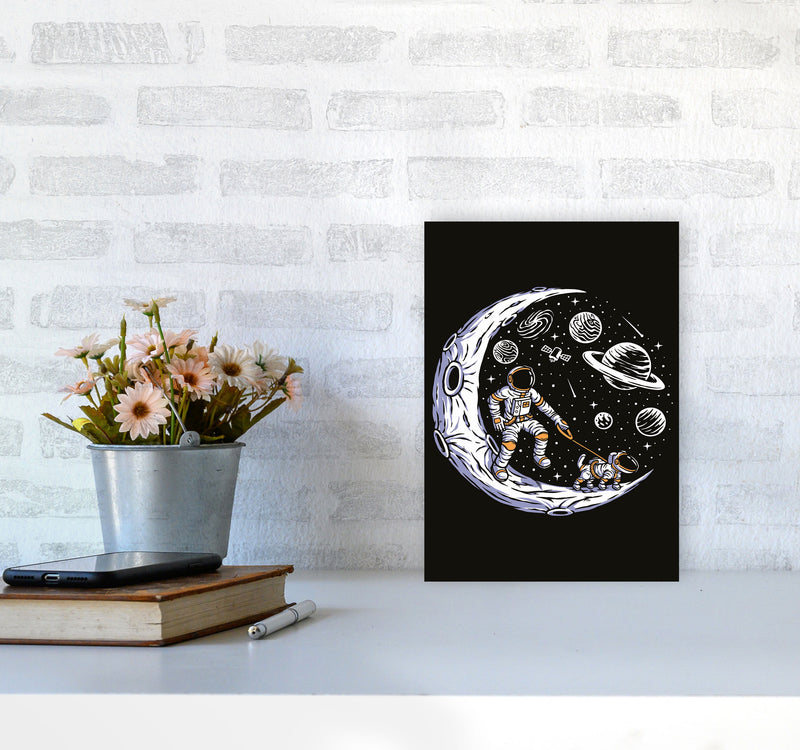 Doggie Moon Walks Art Print by Jason Stanley A4 Black Frame