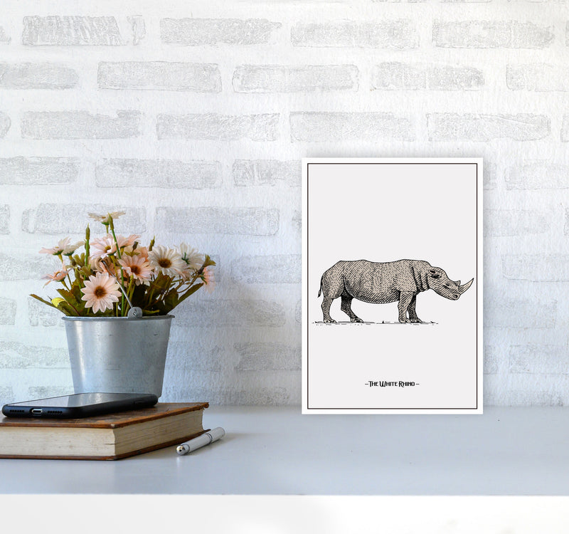 The White Rhino Art Print by Jason Stanley A4 Black Frame