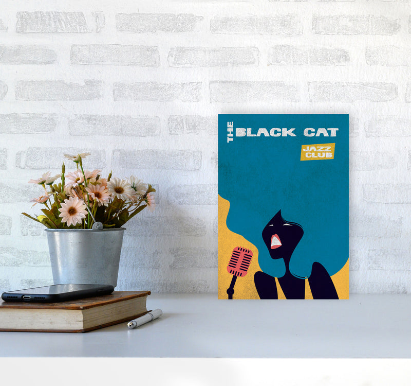 Black Cat Jazz Art Print by Jason Stanley A4 Black Frame