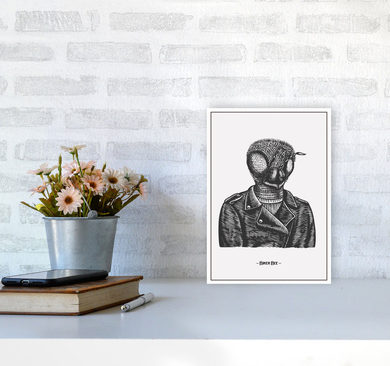The Biker Bee Art Print by Jason Stanley A4 Black Frame