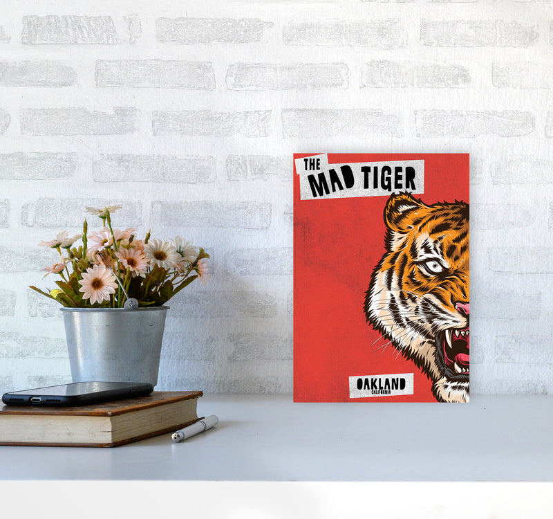The Mad Tiger Art Print by Jason Stanley A4 Black Frame